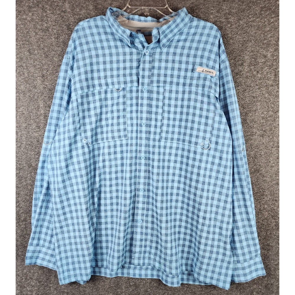 Habit Shirt Mens 2XL TS10224 Cationic Hatch Plaid Alaskan Blue Fishing EUC